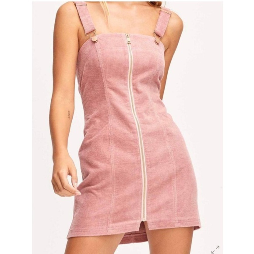 Alice McCall Overall Dress Hello It’s Me Mini in Rose Pink Corduroy